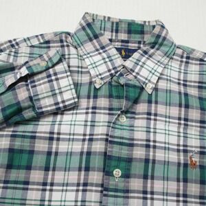 Ralph Lauren Shirt Men Small Green Plaid Flesh Pony Classic Fit Button Down